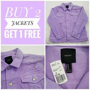 F21 Destroyed Distressed Purple Jean Jacket Medium
